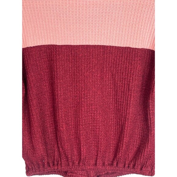 No Boundaries Top Womens Small 3 5 Waffle Knit Pink Burgundy Stripe Casual Shirt - Picture 15 of 15